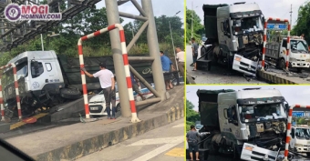 Thái Nguyên: Xe Ben nát bét sau cú đâm mạnh vào trạm thu phí