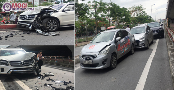 Tai nạn liên hoàn 5 ô tô tại Hà Nội